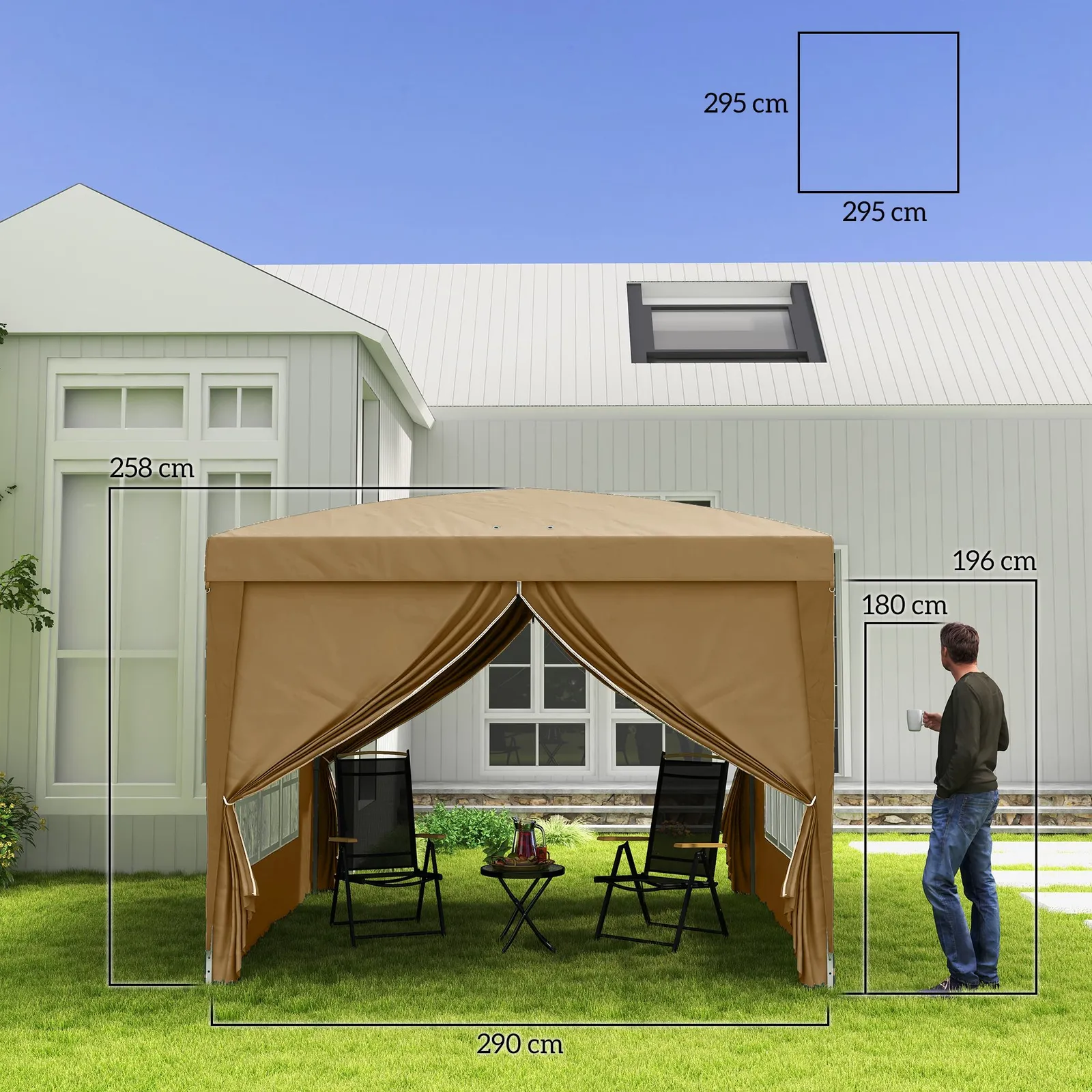 OUTSUNNY 3x3(m) Pop Up Gazebo Canopy Marquee w/ Carry Bag, Khaki in Brown 3