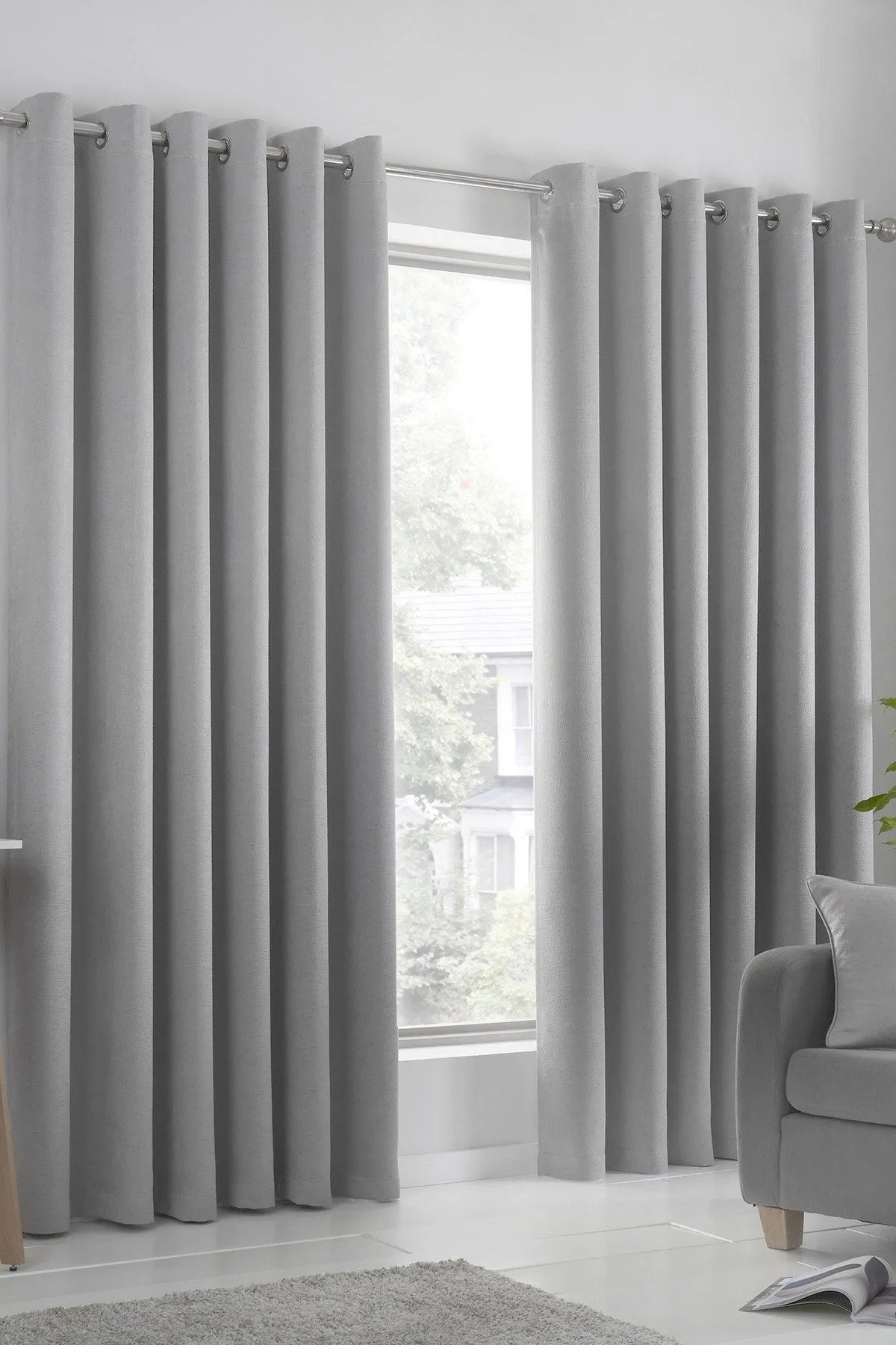 Fusion 'Strata' Triple-Woven Dimout Eyelet Curtains in Silver 1