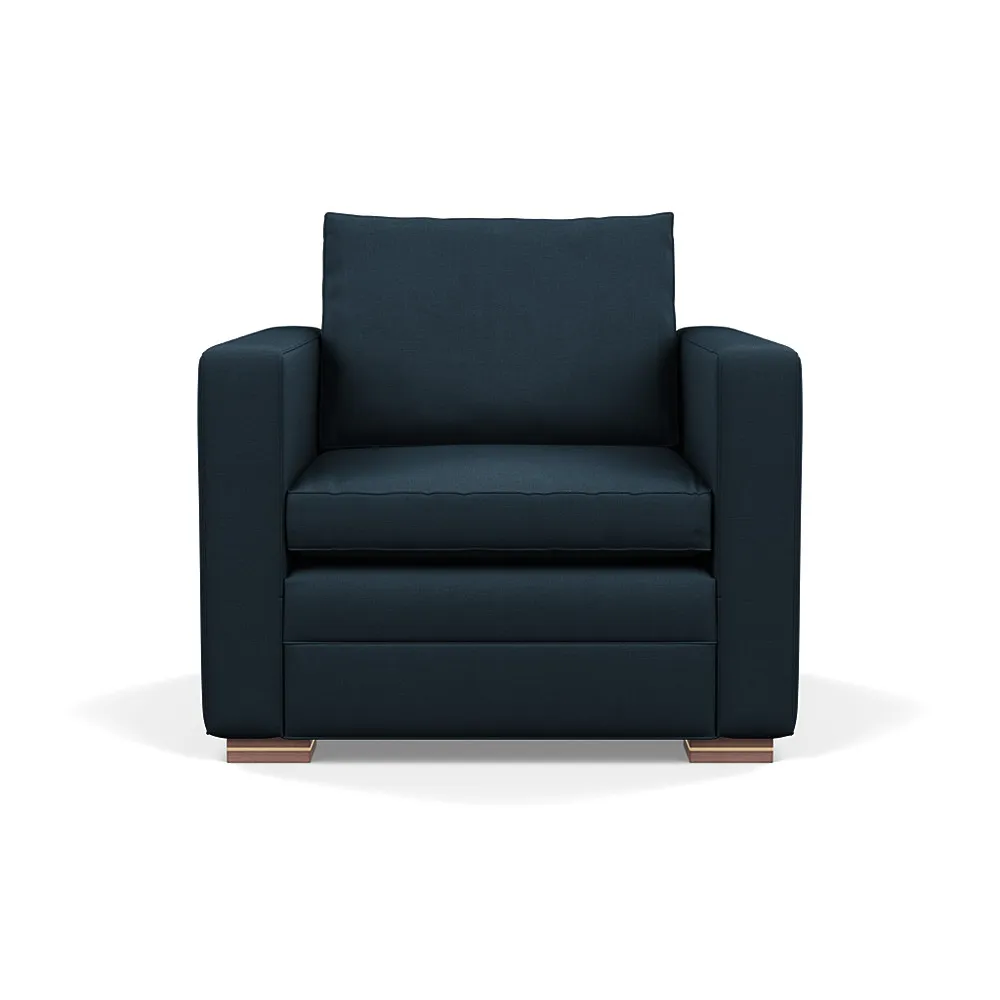 Heal's Palermo Armchair Siena Cotton Deep Sea Brass/Walnut Feet 1