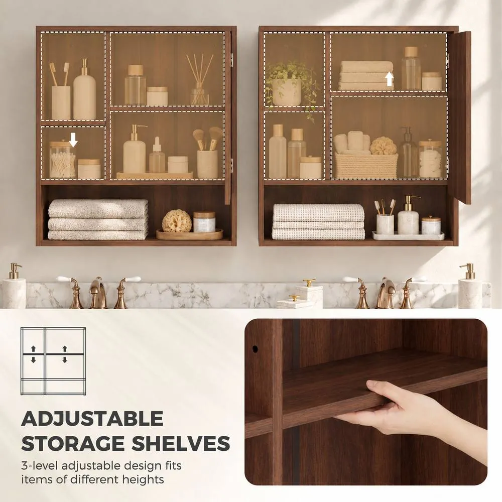 HOMCOM Bathroom Mirror Cabinet, Wall-Mounted, Adjustable Shelves in Walnut 6