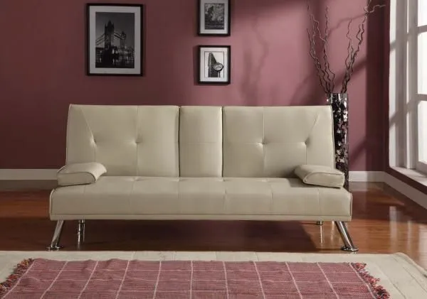 Comfy Living Ltd Faux Leather Italian Style Luxury Sofa Bed with Drink Cup Holder in Cream 2
