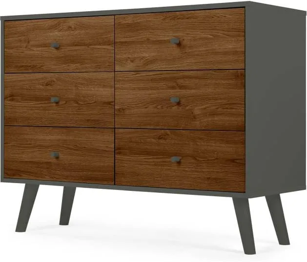 Larsen Wide Chest Of Drawers, Walnut Effect & Grey
