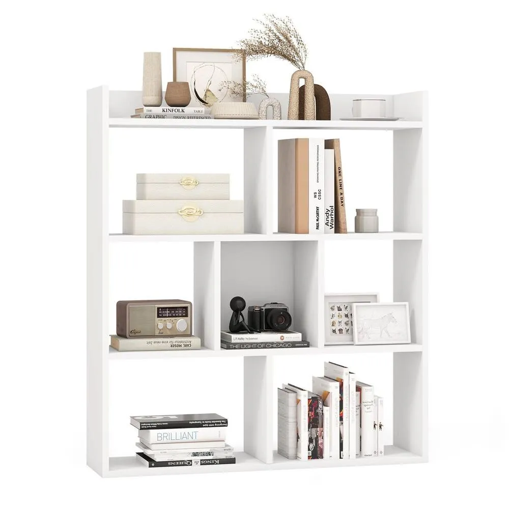 Costway 7 Cubes Open back Bookshelf Home Storage Display Shelf Wooden Bookcase in White