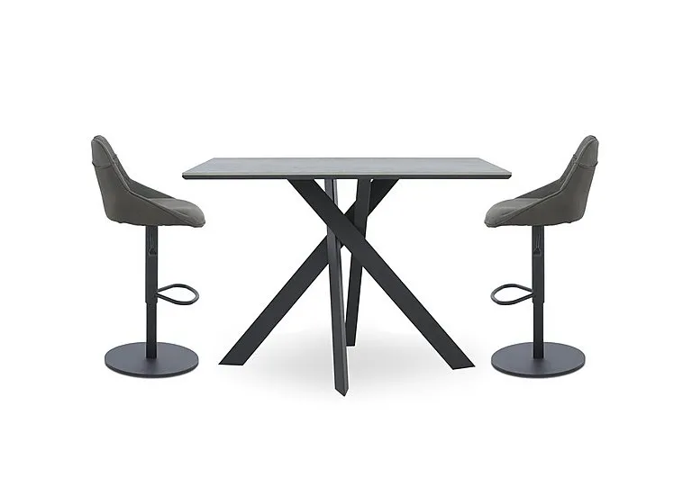 Warrior Grey Table and 2 Swivel Bar Stools - Grey