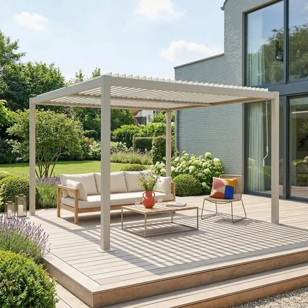 sweeek Louvered pergola aluminium & steel 3.6 x 3.6m in Beige