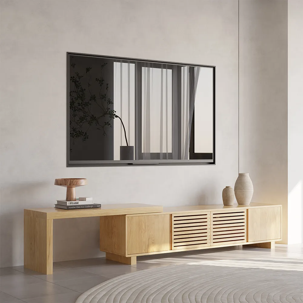 Japandi Natural Retracted & Extendable TV Stand with 4 Shelves Up to 85"