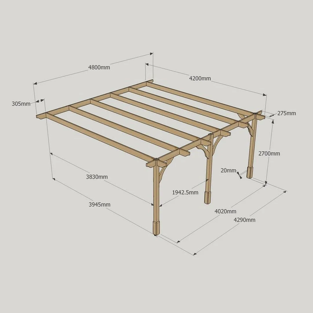 Rutland County Garden Furniture Ltd Wall Mounted Premium Pergola 3 Posts, L420 x W480 x H270 cm, Green in Brown 5