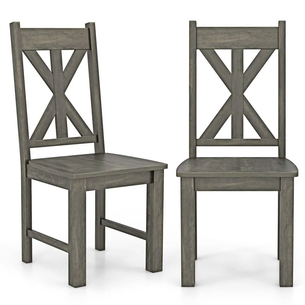 Costway Wooden Dining Chairs Kitchen Chair Set of 2 w/ Rubber Wood Frame in Grey