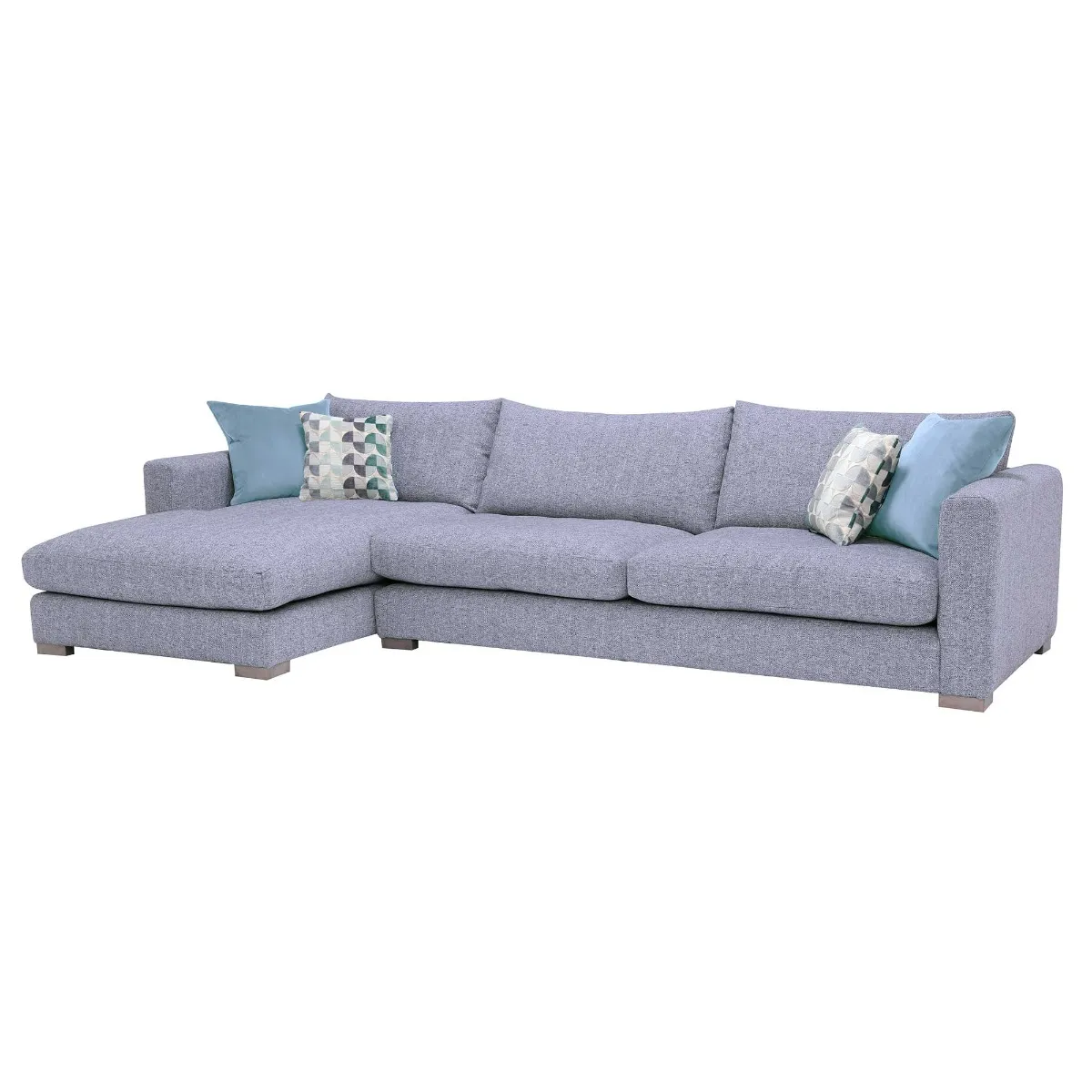 Fontella Large Left Hand Facing Chaise Fabric Sofa - Light Grey/Blue - W316 x D168 x H82cm - Barker & Stonehouse