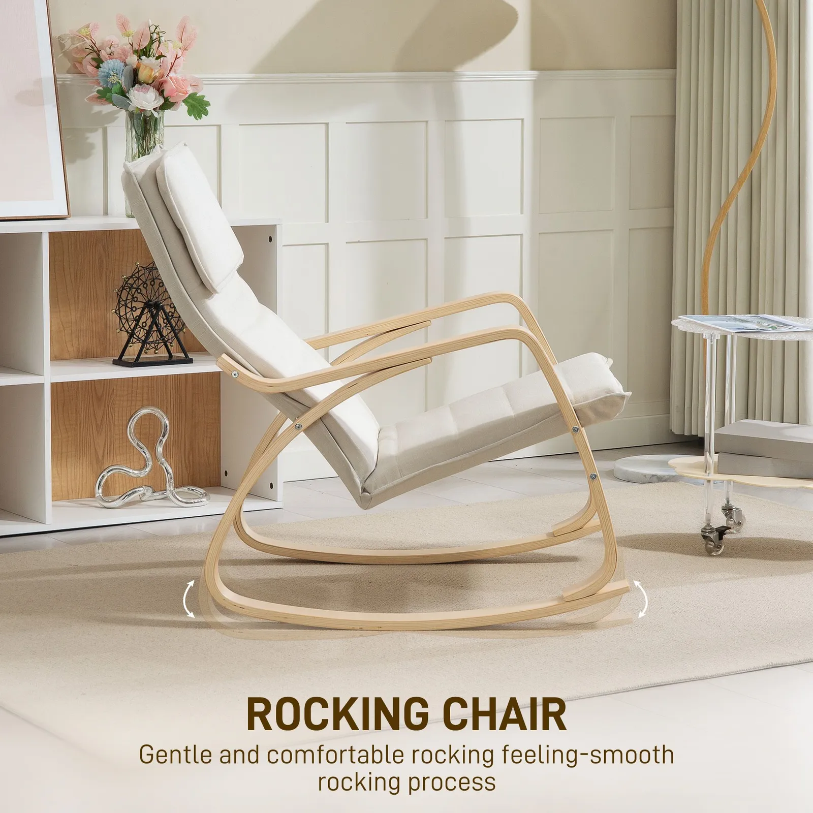 HOMCOM Comfortable Relax Rocking Chair with High Back in Cream 4