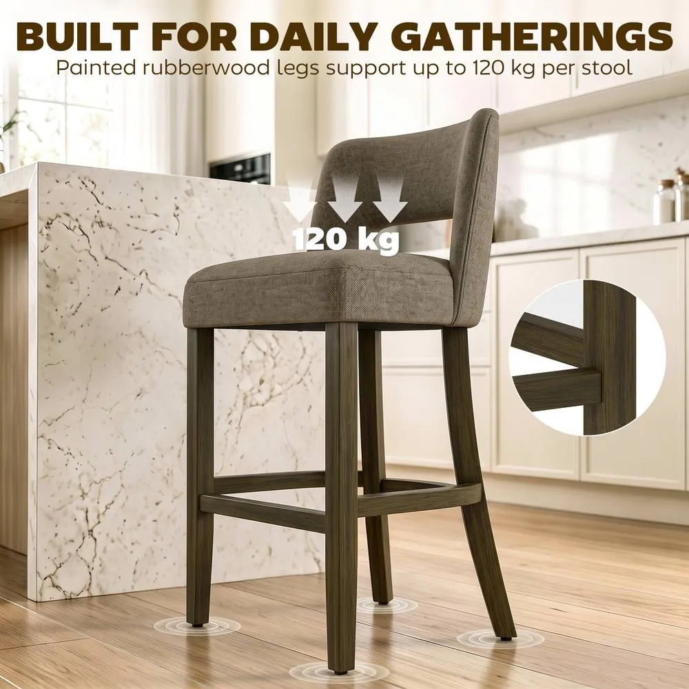 HOMCOM Bar Stools Set of 2 with Curved Backrest, Brown 6