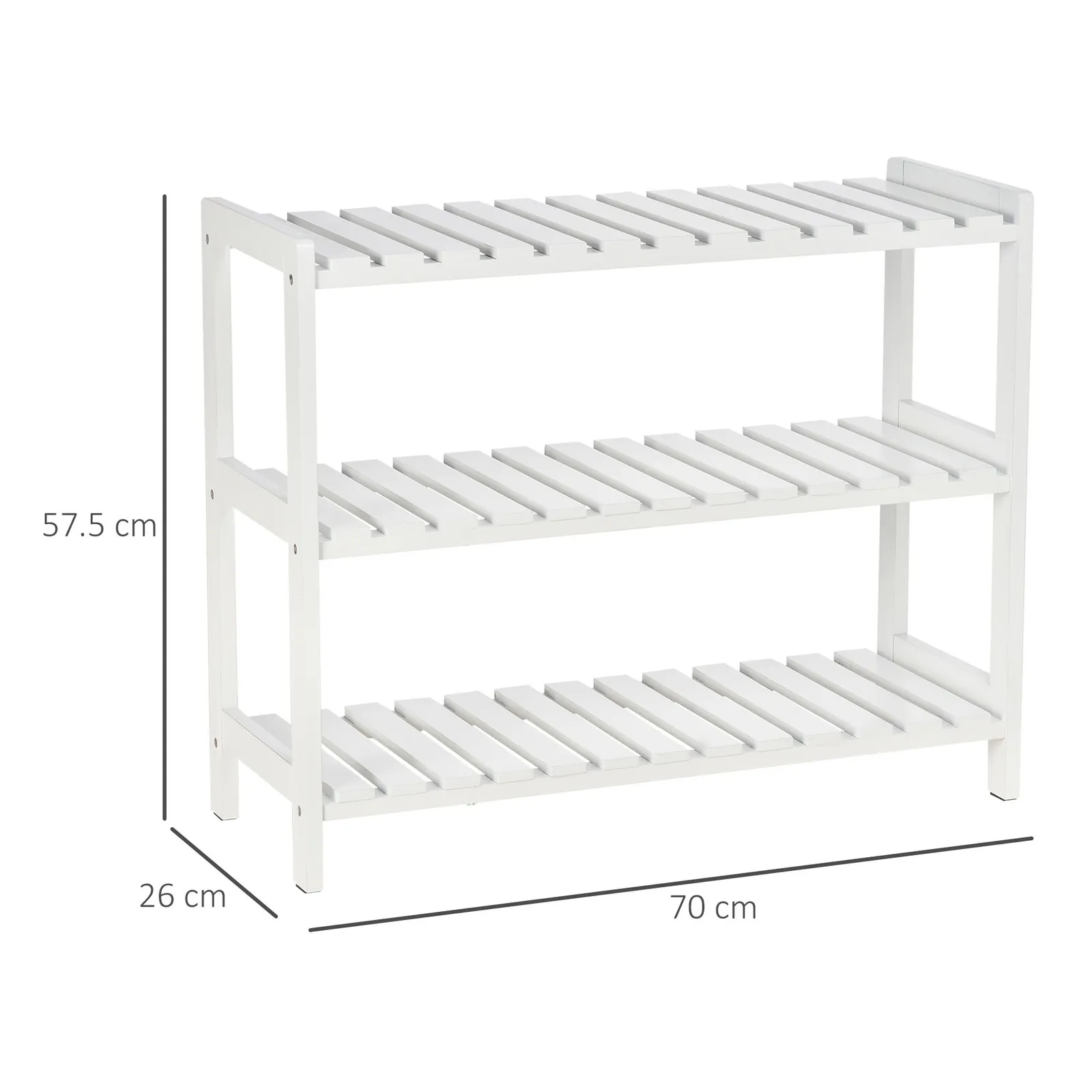 HOMCOM 3-Tier Shoe Rack Wood Frame Slatted Shelves Open Hygienic Storage in White 3
