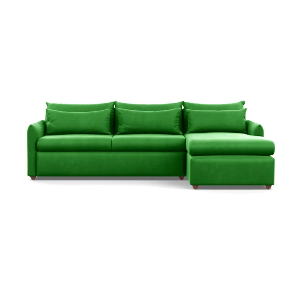 Heal's Pillow Large Right Hand Corner Chaise Varese Velvet Emerald Chestnut
