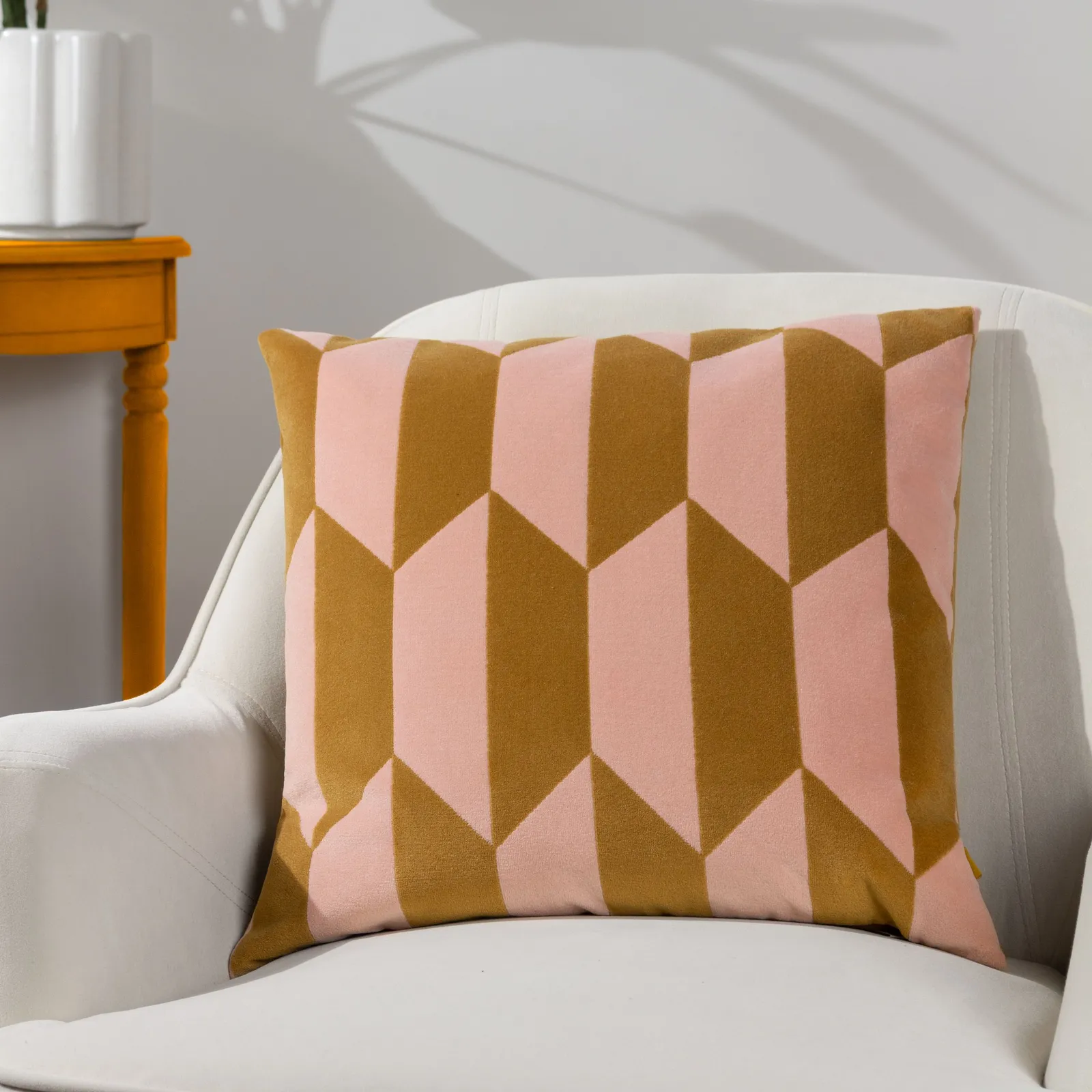 Furn Kalho Geometric Velvet Cushion in Pink