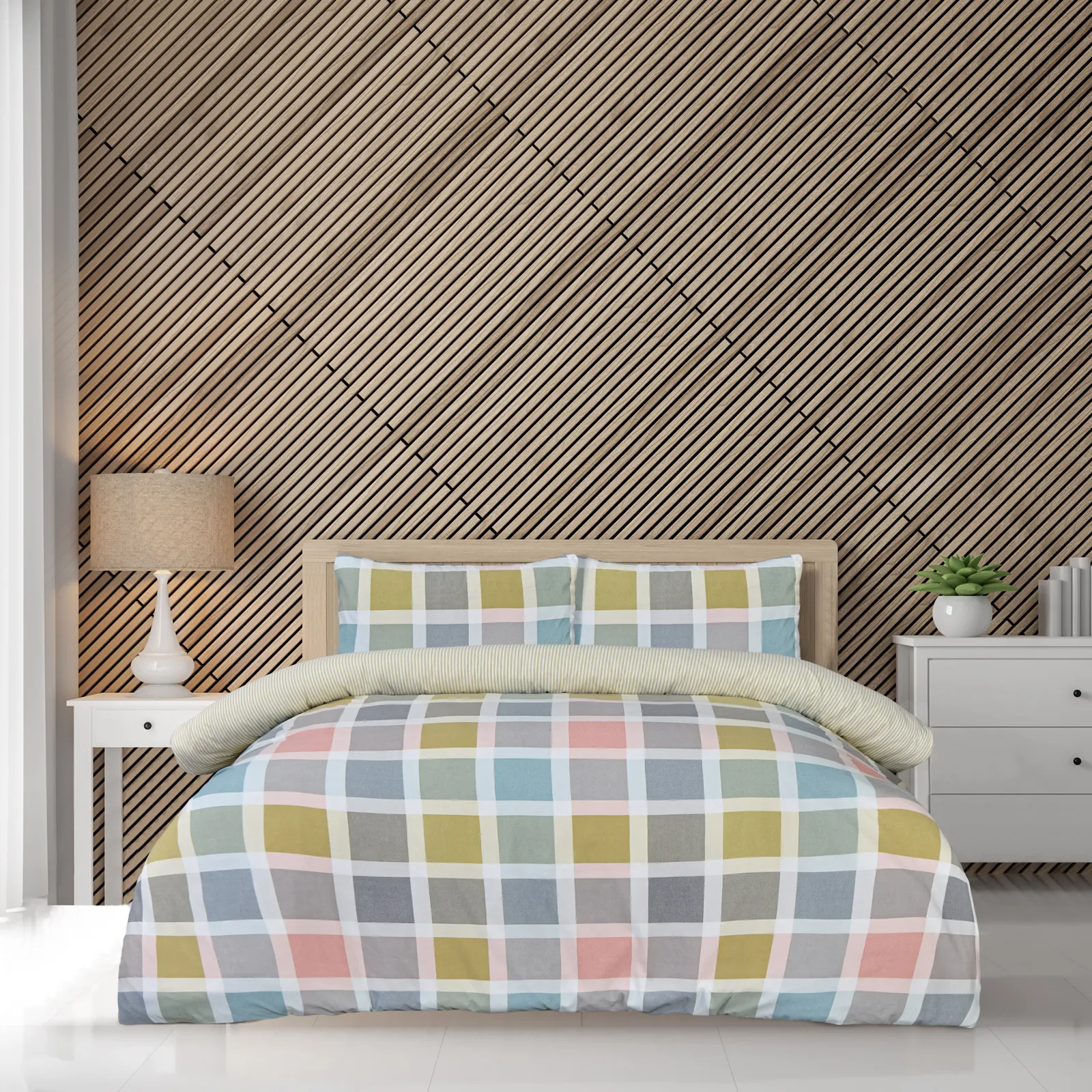 Smart Living Luxury Super Soft Crosshatch Check Reversible Complete Bedding Set