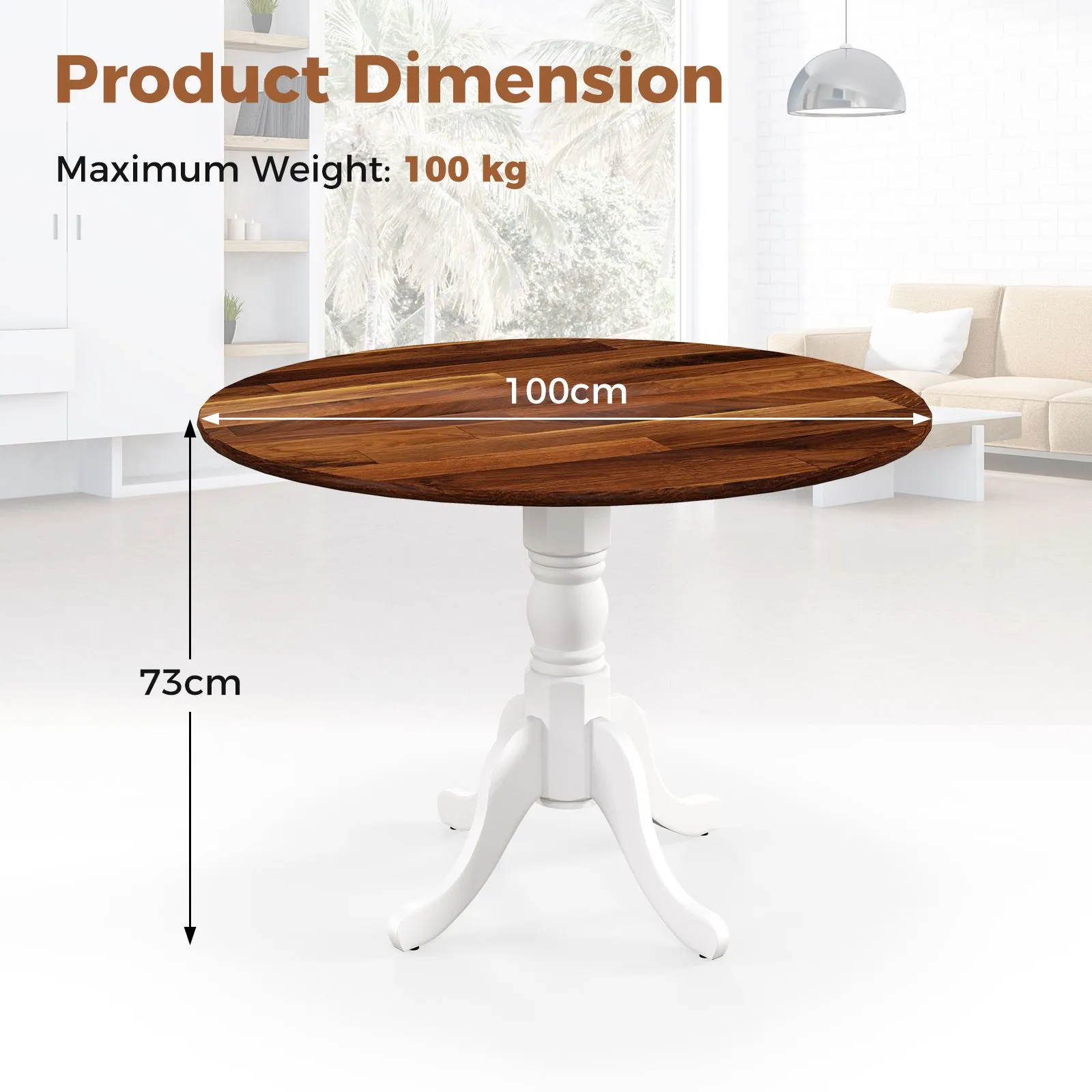 Costway Wooden Dining Table with Round Tabletop & Curved Trestle Legs in Grey 2