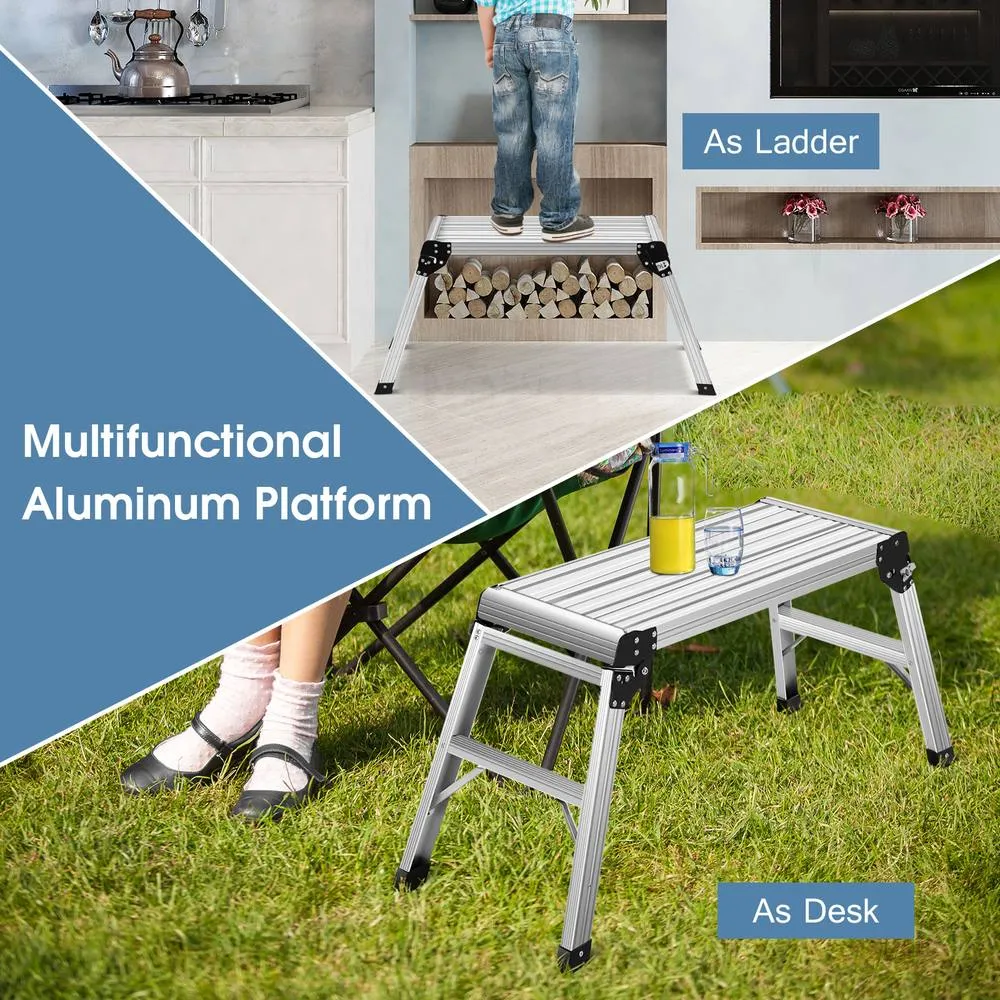 Costway Outdoor Step Stool Aluminum Platform Folding Work Bench Stool Ladder in Silver 6