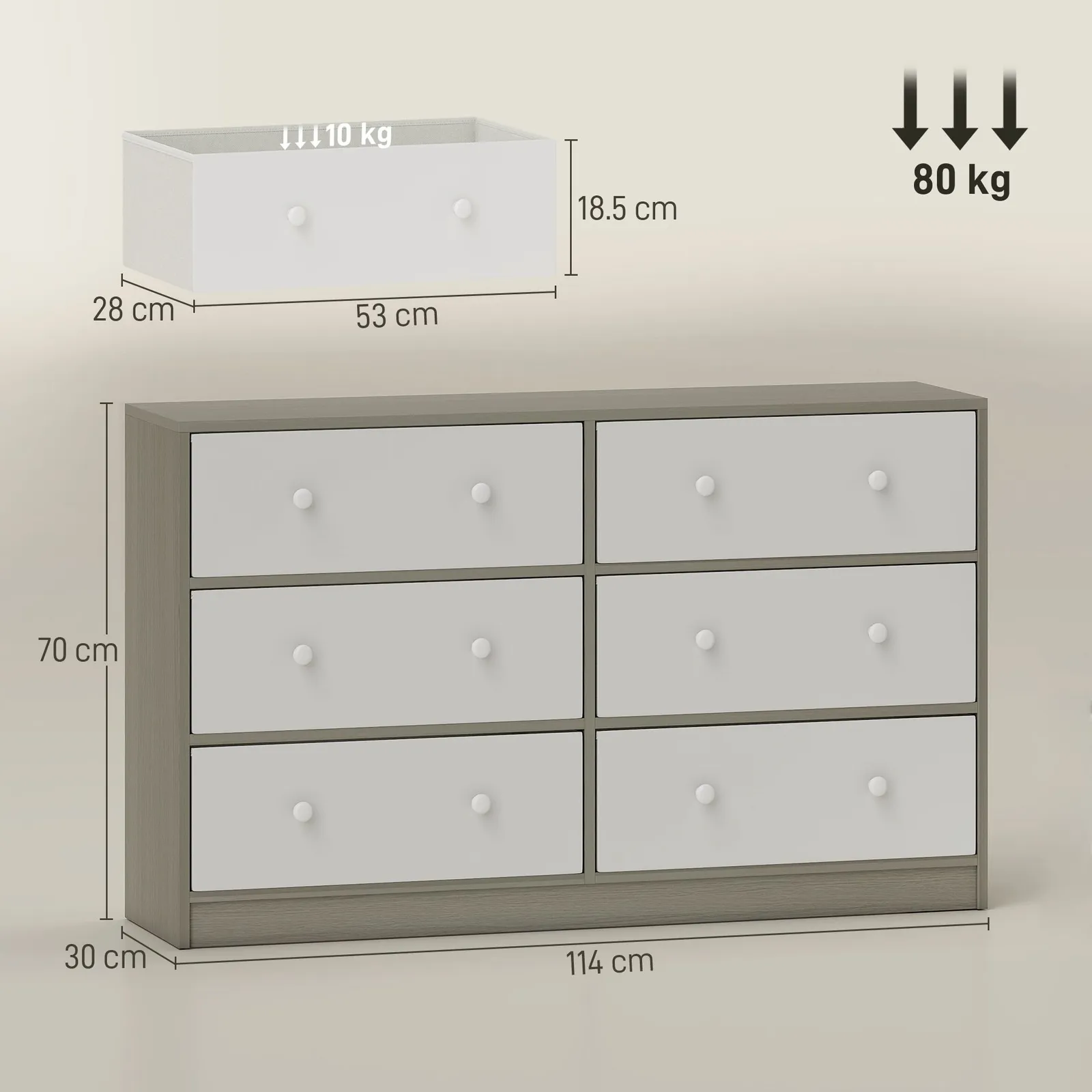 HOMCOM Chest of Drawers, Drawer Dresser for Bedroom in White 3