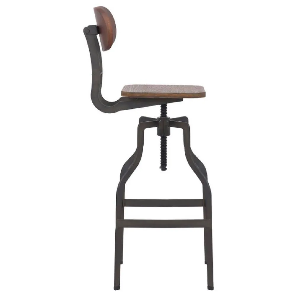 netfurniture Bolzing Kitchen Bar Stool Retro Industrial Style Brown Wood Seat 4