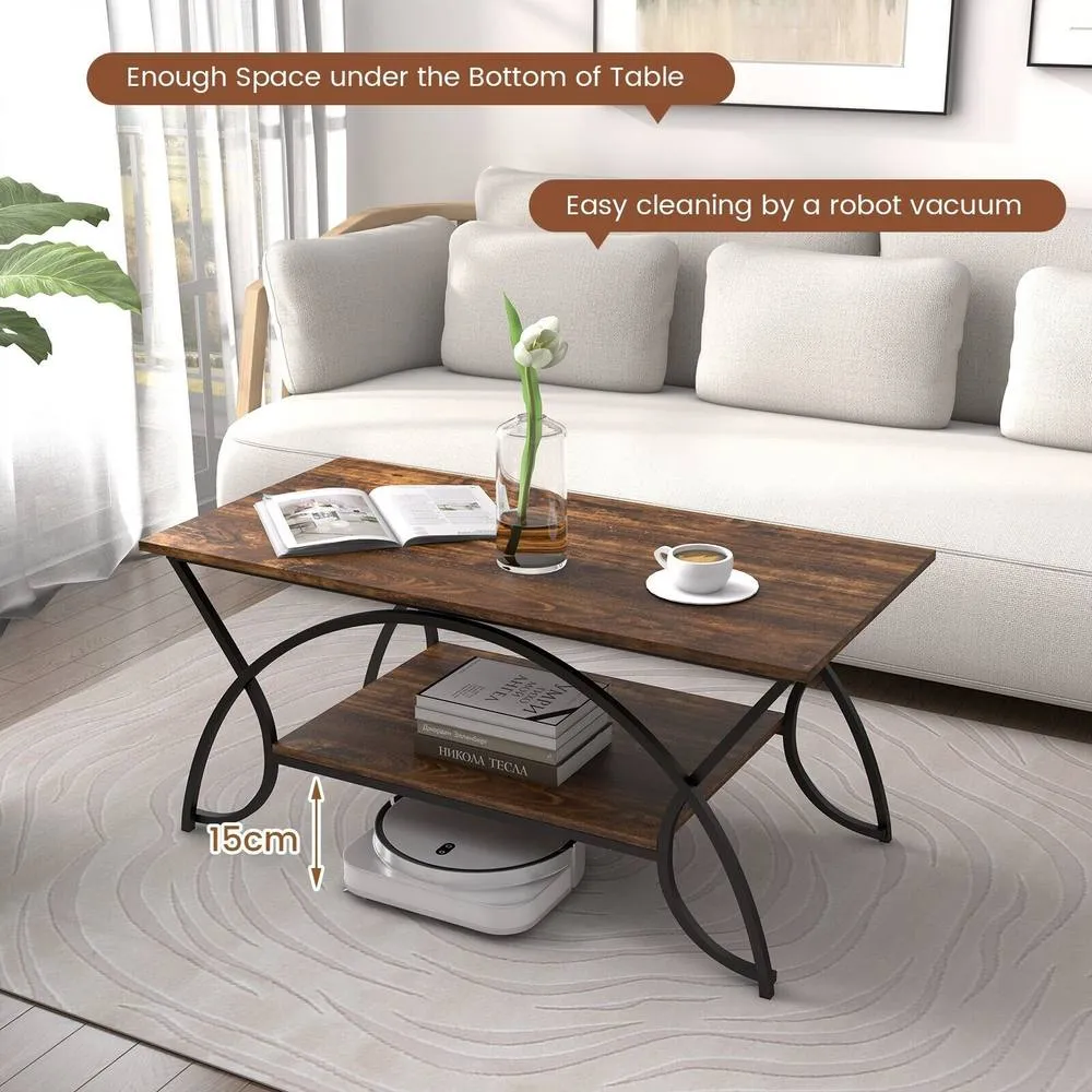 Costway 2-tier rectangular coffee table / living room tea table in Brown 5