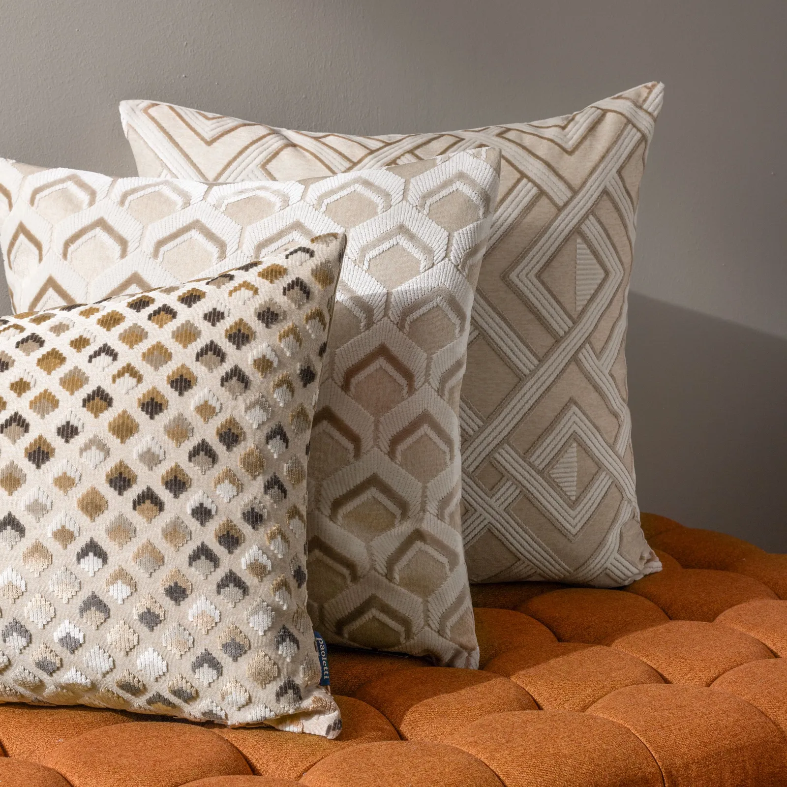 Paoletti Henley Geometric Velvet Cushion in Taupe 6