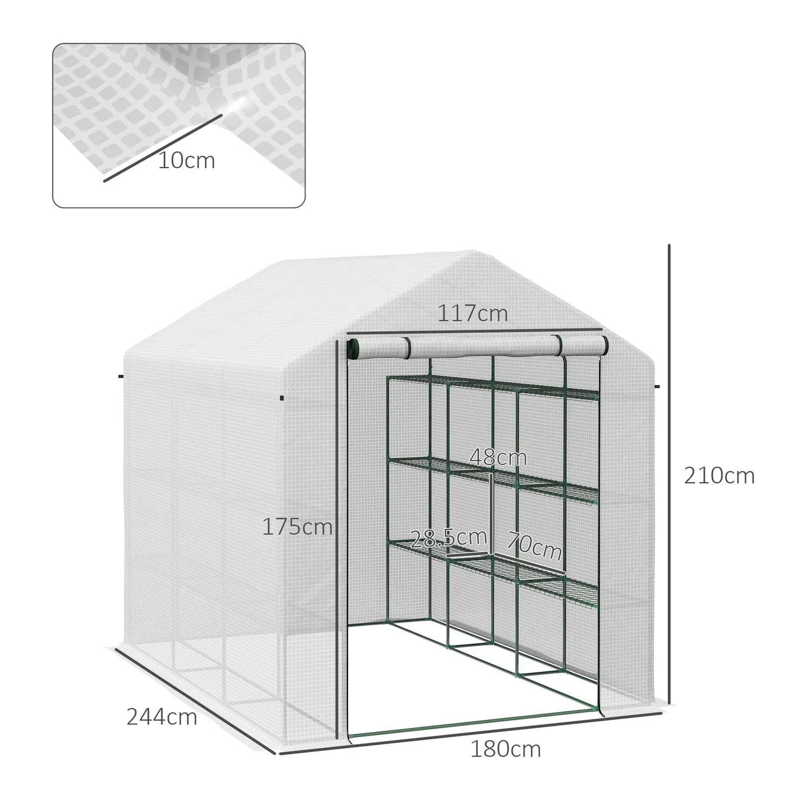 OUTSUNNY Walk-in Garden Greenhouse Shelves Polytunnel Steeple Grow House in White 3