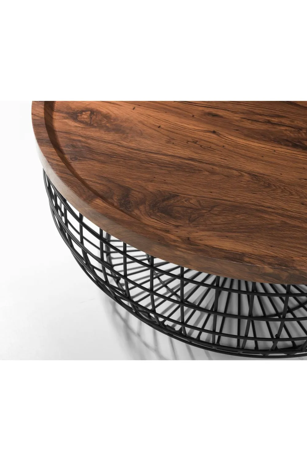 Julian Bowen Smithson Round Wire Basket Base Coffee Table in Walnut 5