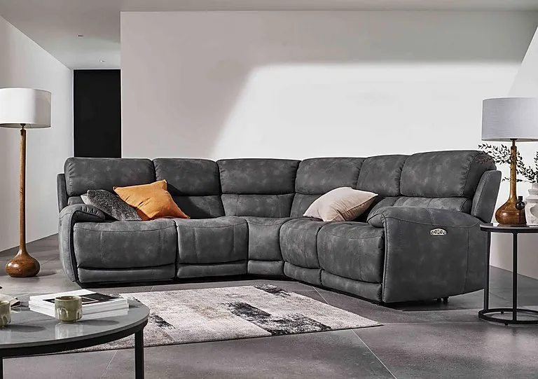 Link Fabric Large Power Recliner Corner Sofa with Power Headrests - Charcoal - Sofas and Armchairs - In Time for Christmas