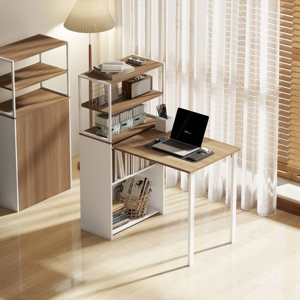 HOMCOM Foldable Computer Desk, Home Office Desk for Small Spaces, Natural 2