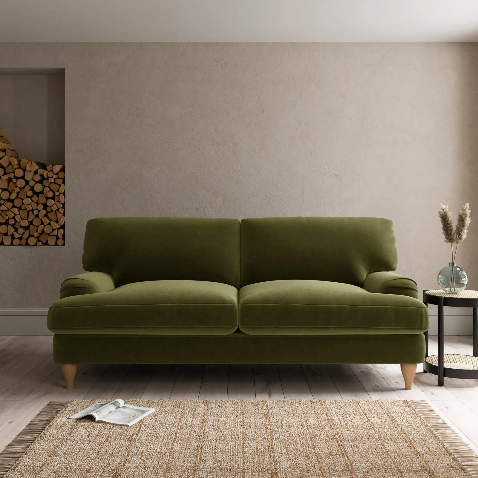 Darwin Luxury Velvet 3 Seater Sofa Luxury Velvet Olive