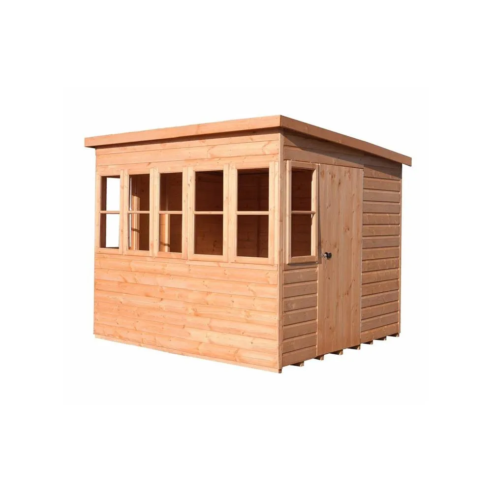 Shires Sun Pent 8x6' Single Door with 7 Windows Wooden Garden Potting Shed in Brown
