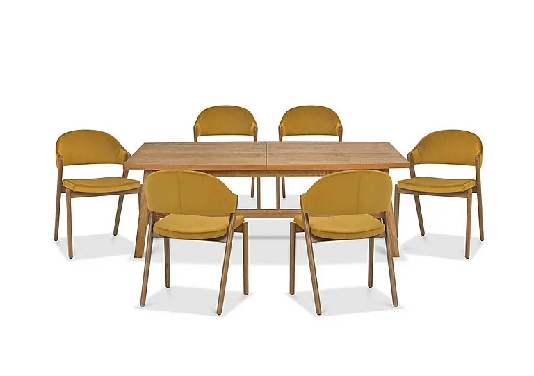 Stratford Large Extending Dining Table with 6 Fabric Chairs - Mustard Velvet