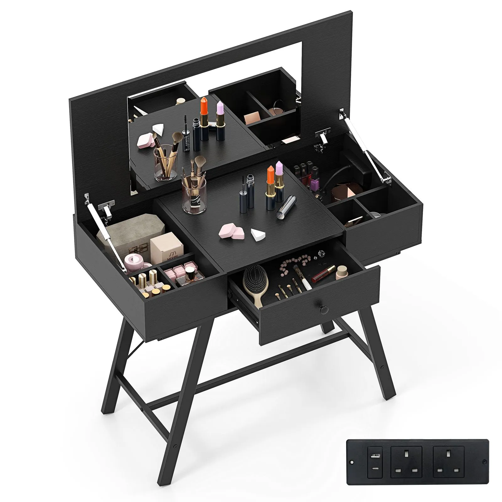 Costway Vanity Desk Flip Top Vanity Table with Mirror in Black