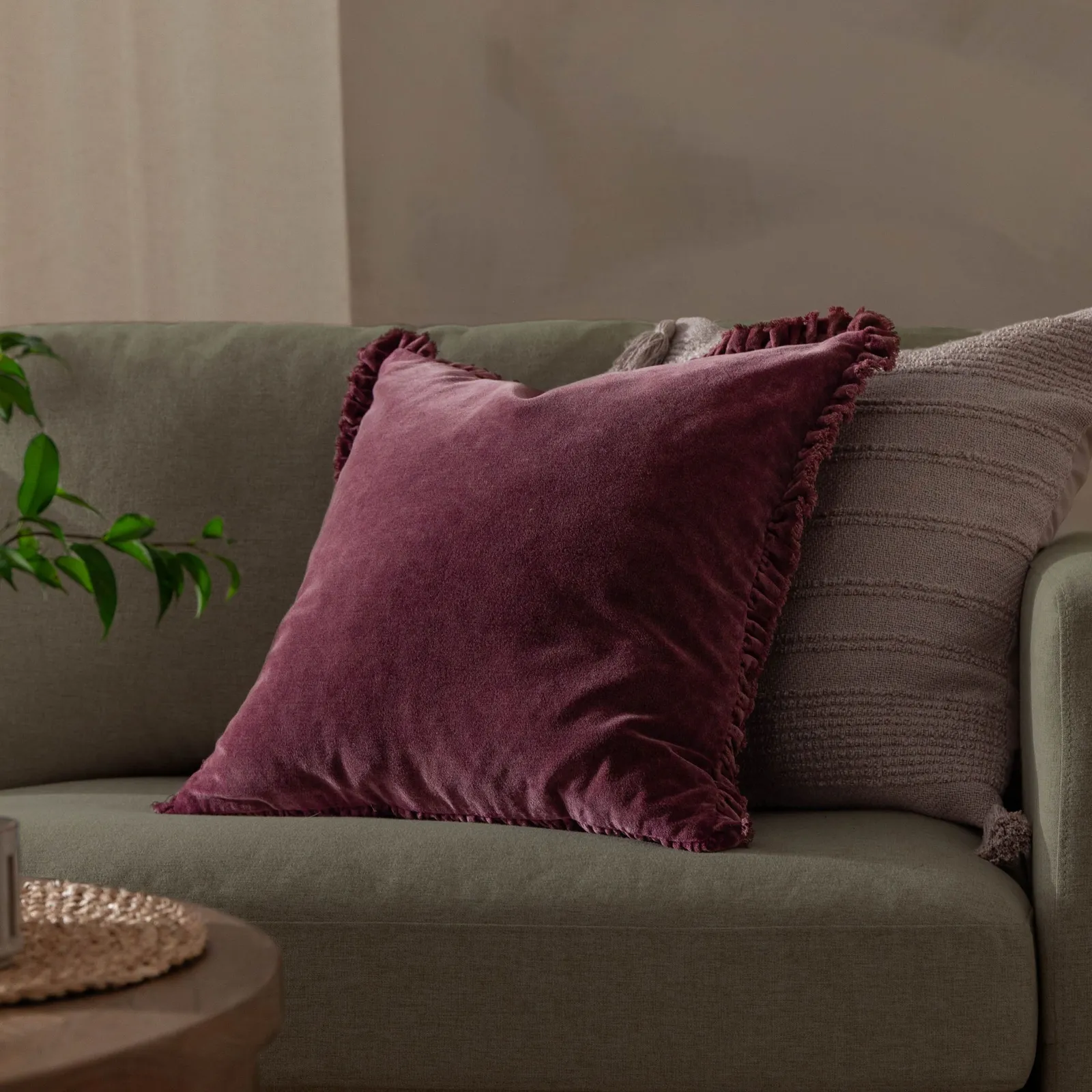 Yard Bertie 100% Cotton Velvet Cushion in Dark Red 1