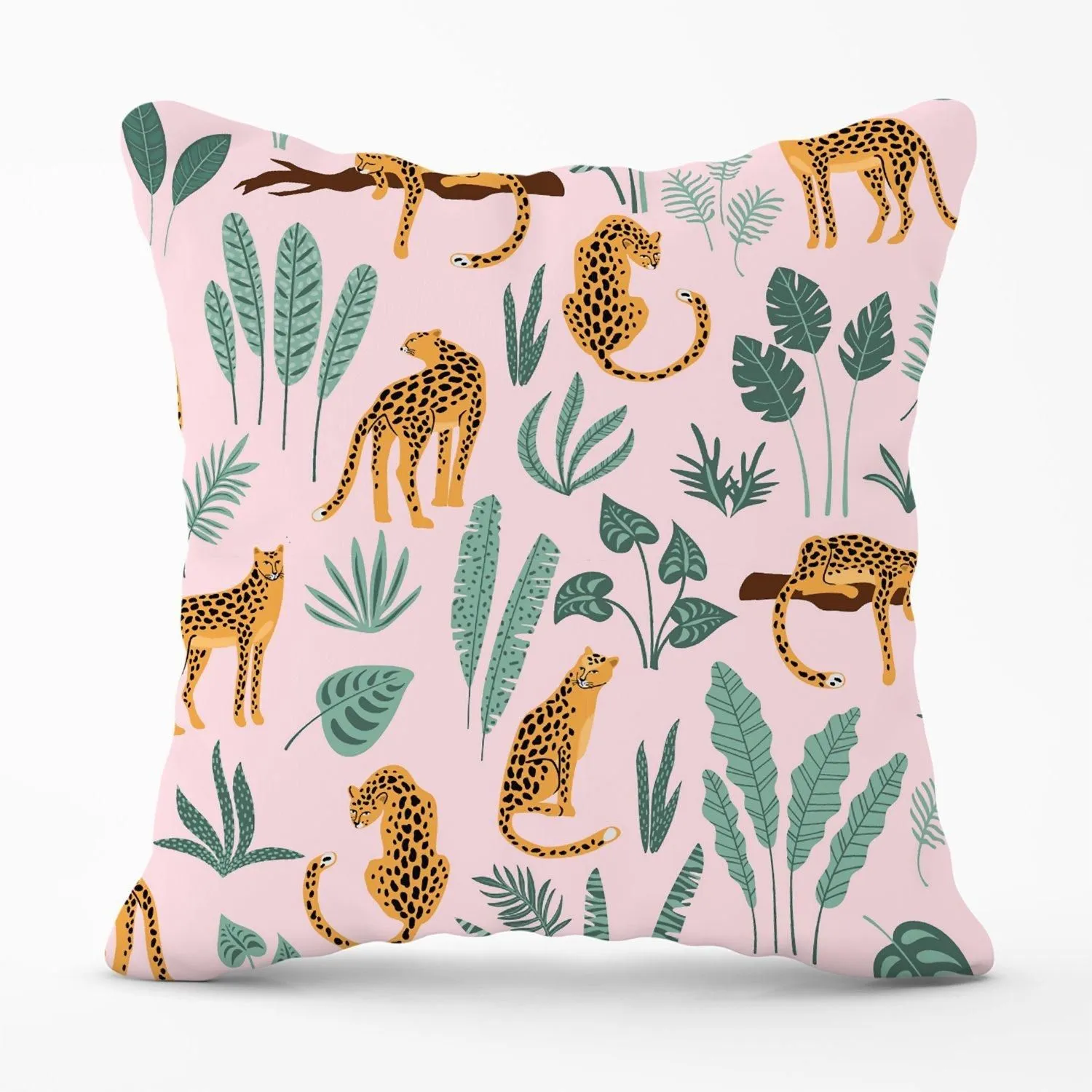 Warren Reed - Designer Hand Drawn Leopards Outdoor Cushion in Pink