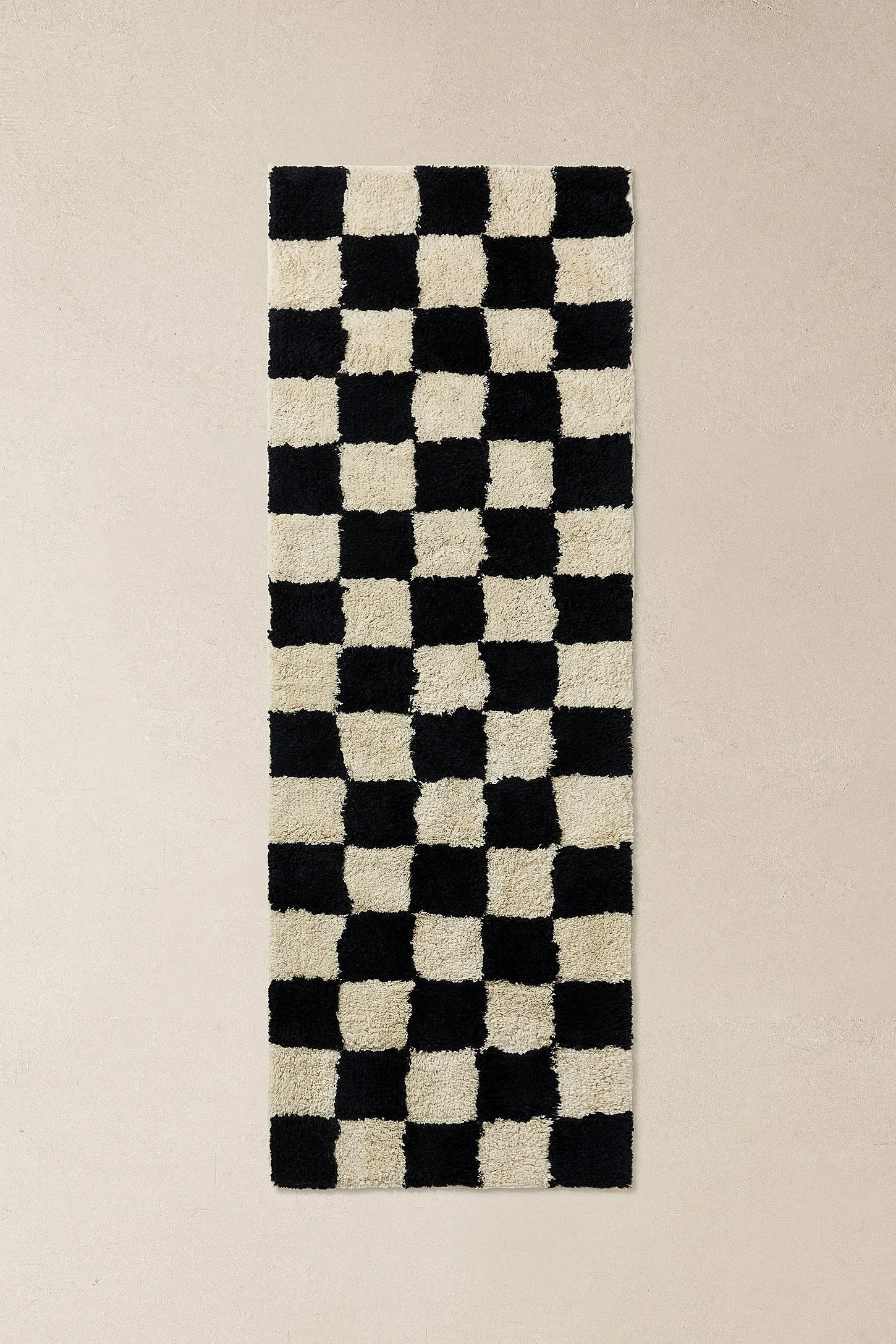 Shaggy Check Black & White 2x6ft / 60x180cm Rug - Black/White