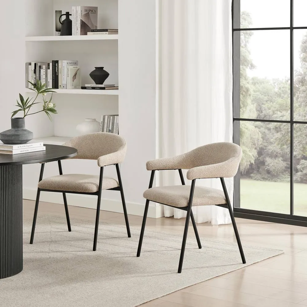 FurnitureboxUK 2x Delos Beige Fabric Dining Chairs