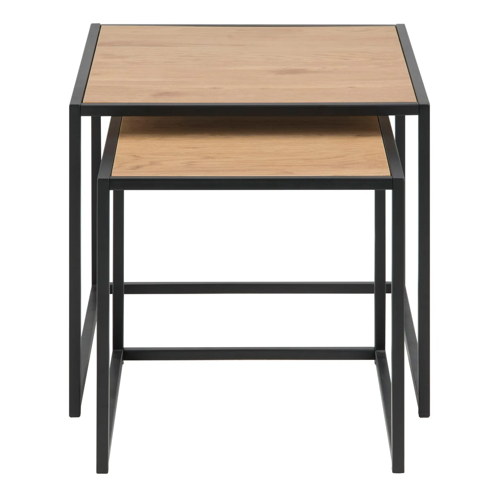 Furniture To Go Seaford Black Metal Nest of Tables with Oak Top in Brown 2