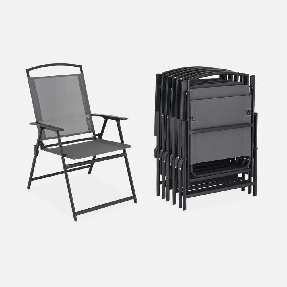 sweeek 6-seater Metal Dining Set With Foldable Chairs & Parasol in Grey 4