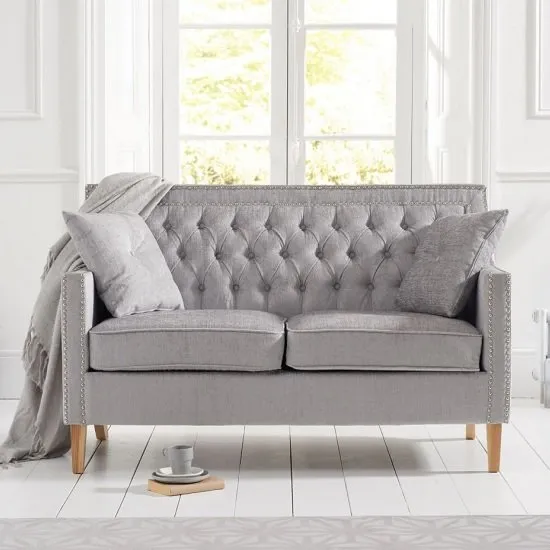Ballark Fabric 2 Seater Sofa In Grey Plush And Natural Ash Legs
