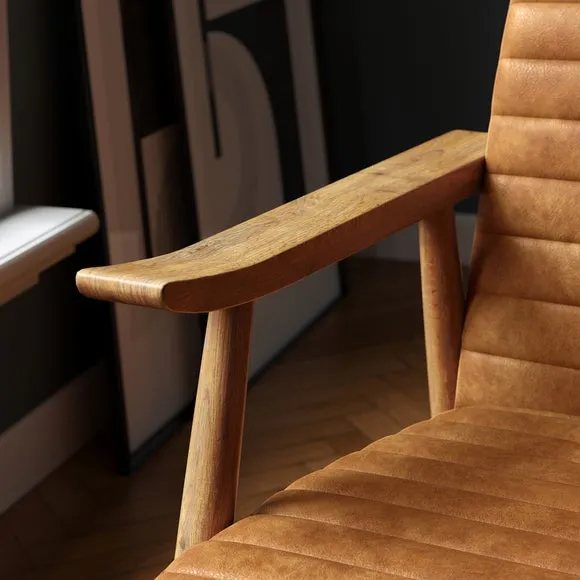 Quinn Faux Leather Wooden Arm Accent Chair 5