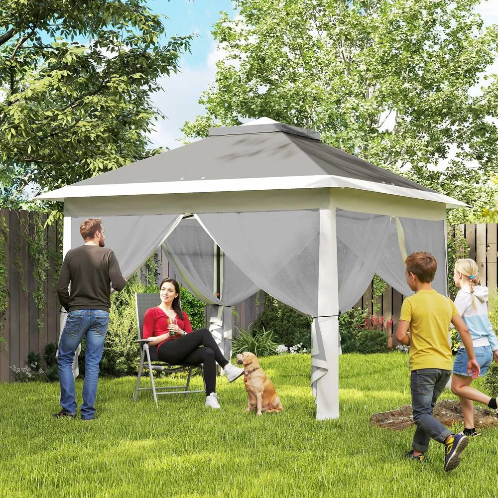 OUTSUNNY Pop Up Gazebo Height Adjustable Canopy Tent w/ Carrying Bag in Dark Grey 1