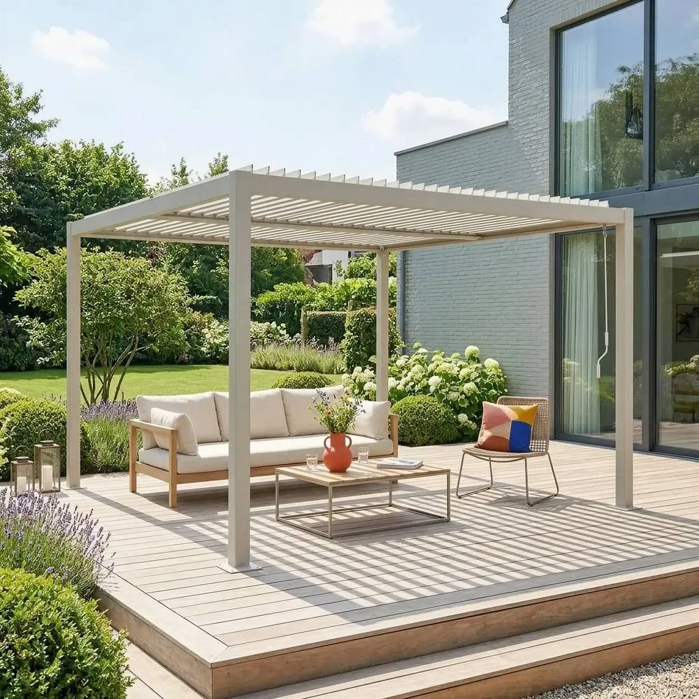 sweeek Louvered pergola aluminium & steel 3.6 x 3.6m in Beige 3
