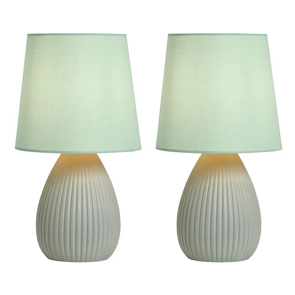 2 Pack of Freya Teardrop Ceramic Table Lamps, Mossy Green 1