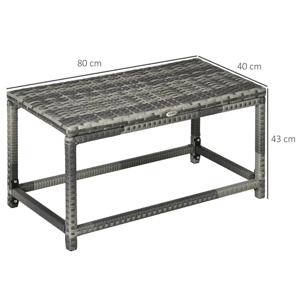 OUTSUNNY Outdoor Coffee Table w/ Plastic Board Under the Full Woven Table Top, Grey 3