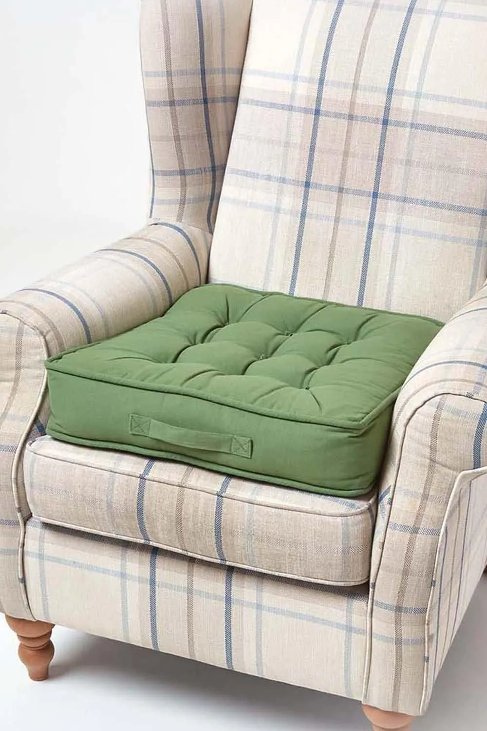 Homescapes Cotton Armchair Booster Cushion in Dark Green 1