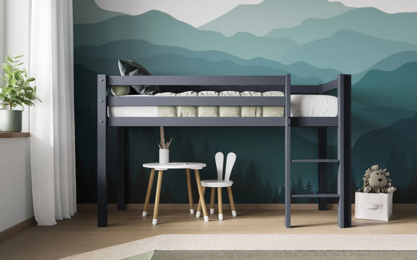 Flair Elara Wooden Shorty Mid Sleeper Bed in Grey 3