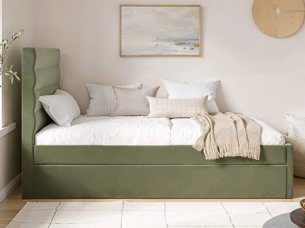 Flair Ari Upholstered Single Bed With Trundle in Green 3