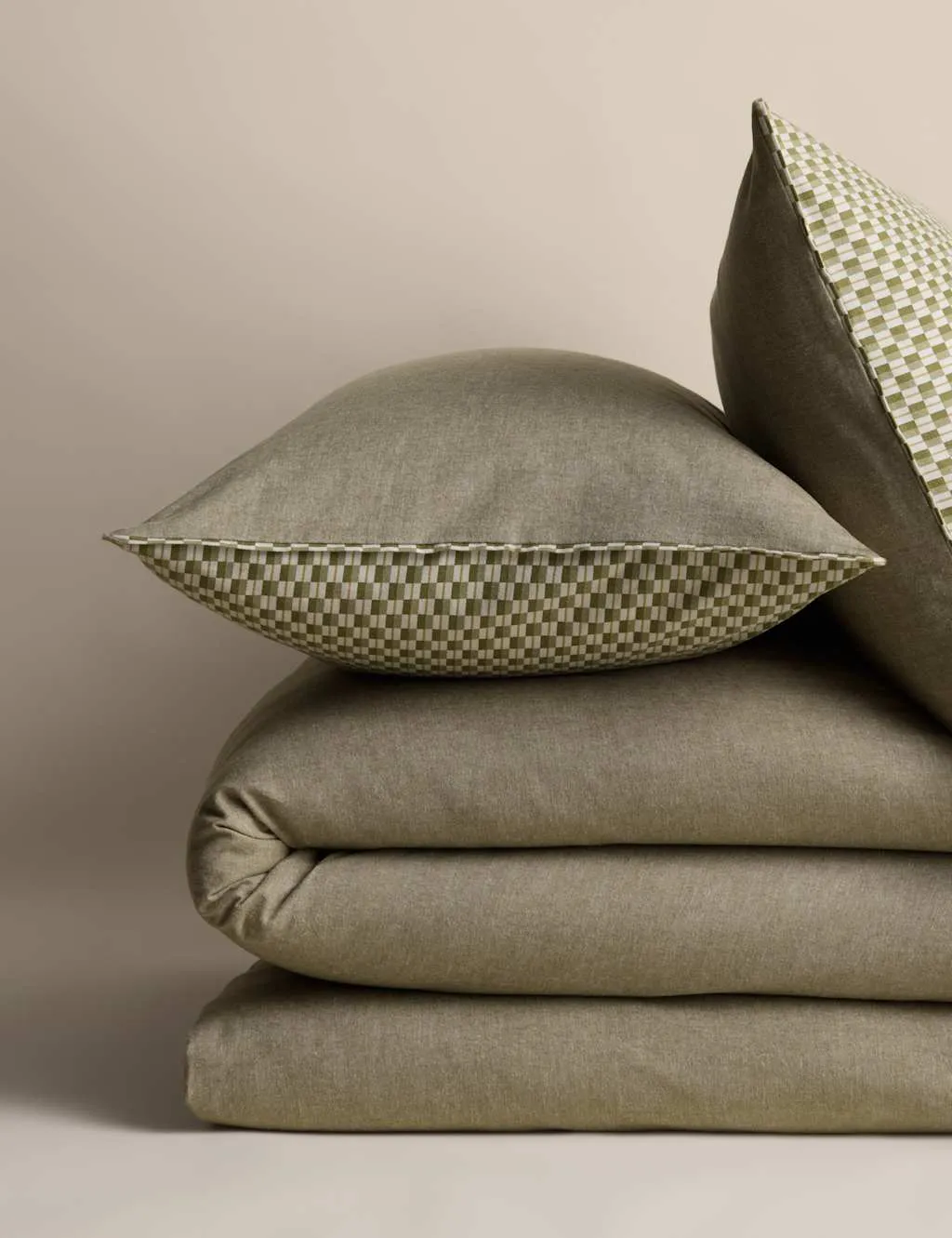 M&S Brushed Cotton Melange Printed Geo Bedding Set Moss