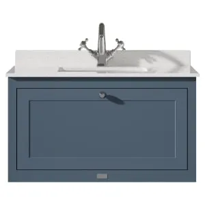 Bayswater Hartleigh Stiffkey Blue Traditional Wall Hung Vanity Unit & 1 Tap Hole White Marble Top Basin - 800mm